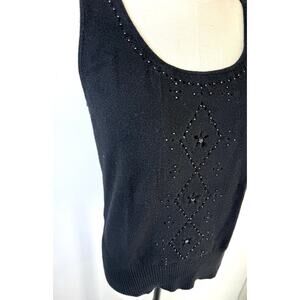 sigrid olsen Women’s Silk Cotton Tank Top Black Knit Beaded Medium Blouse
